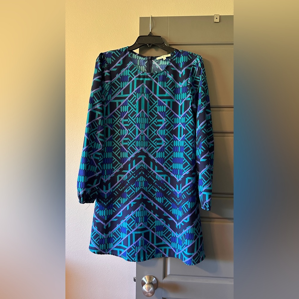 Geometric Blue and Black Dress
